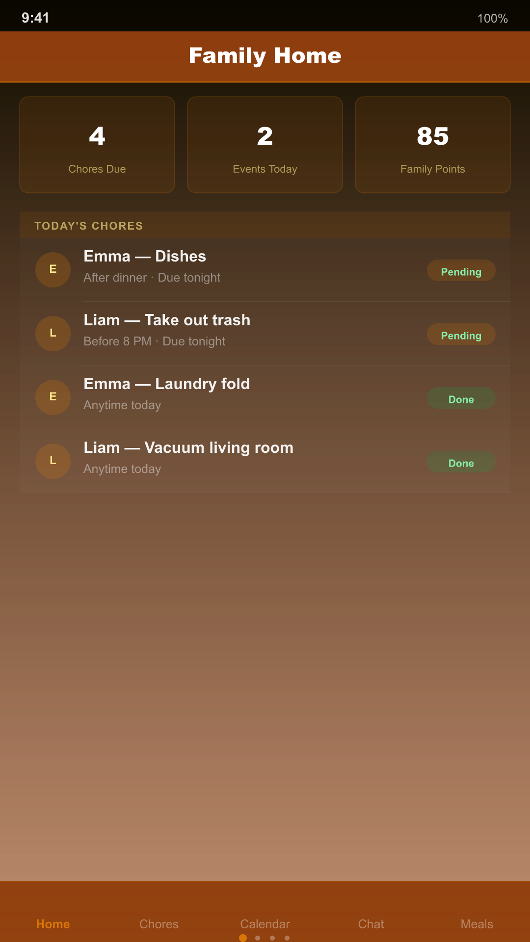 FamilyHub dashboard screenshot