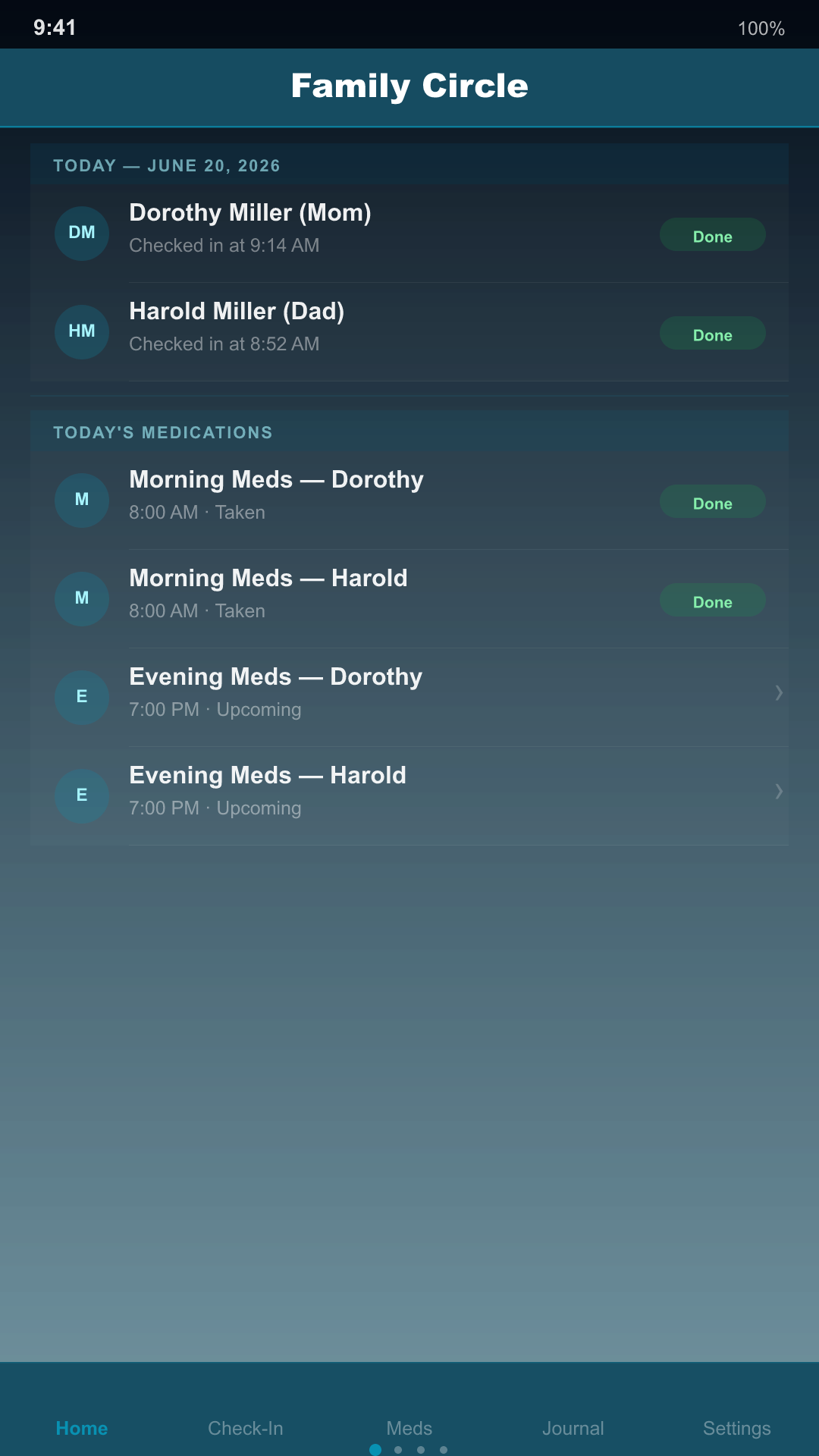 SeniorConnect dashboard screenshot